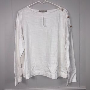 NWT LOFT Size XL Long Sleeve Pullover Slub Knit Top Ivory Classic Basic Cotton